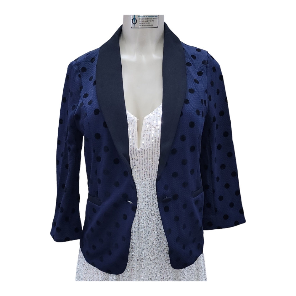 Blue Women Jacket with polka Dots
